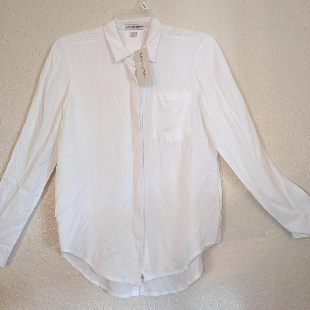 Alexander Jordan White Button Up Shirt Career Blouse Pocket 30943 Mens M